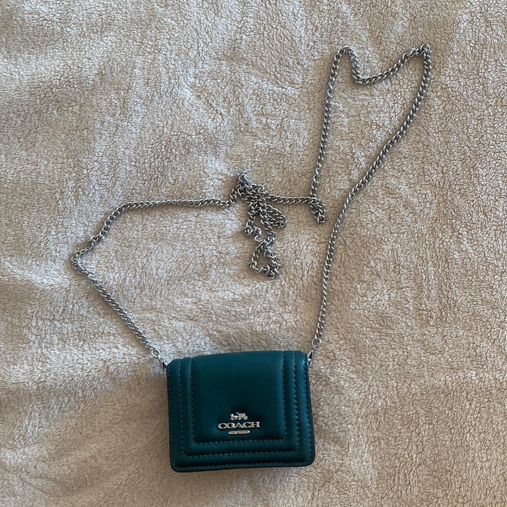 Coach bag. You can remove the strap. Its around 4 inches w and 3 and a half L